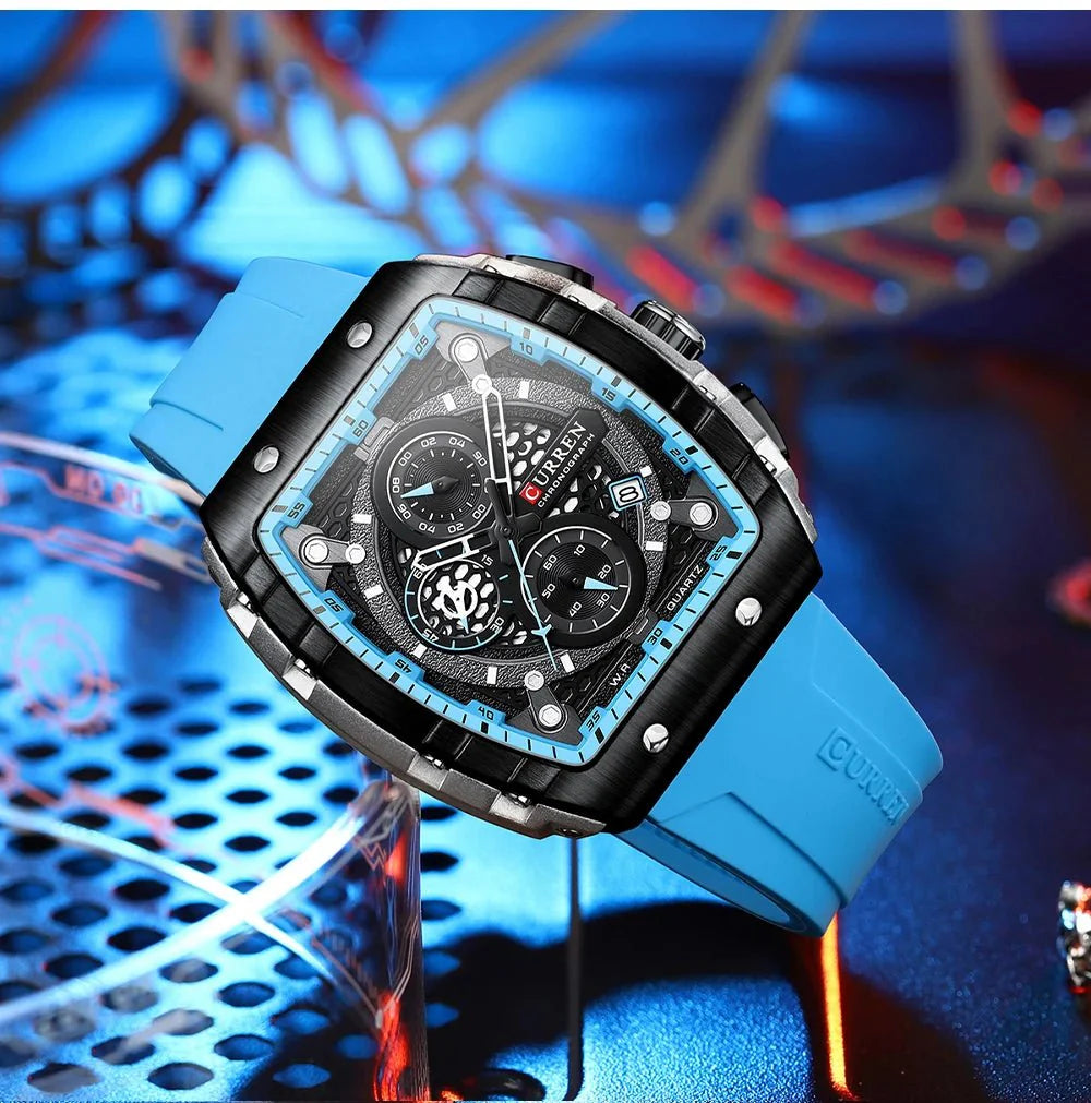 CURREN Orologio da uomo alla moda, marchio unico, design quadrato, lusso, nastro sportivo al quarzo, orologi da uomo impermeabili