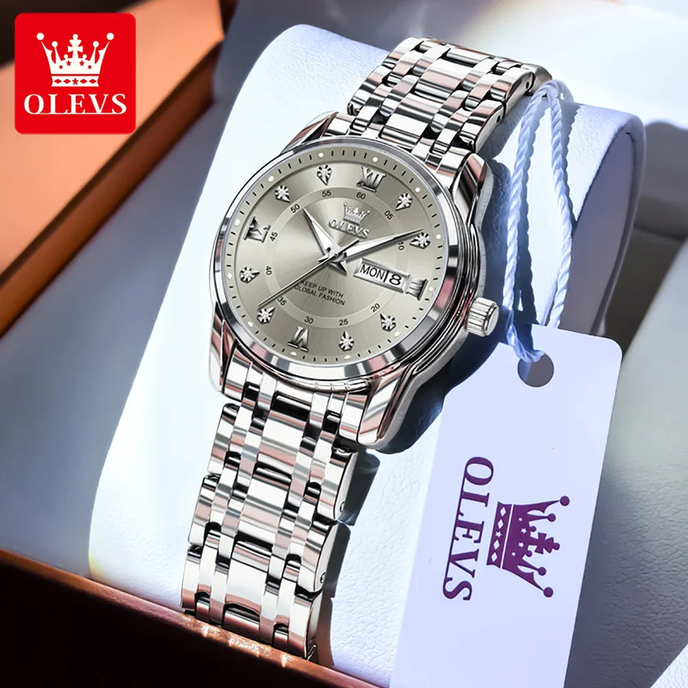 OLEVS 5513 Orologio da uomo Orologio luminoso impermeabile al quarzo originale di marca di moda per uomo Scatola per orologio con doppio calendario in acciaio inossidabile
