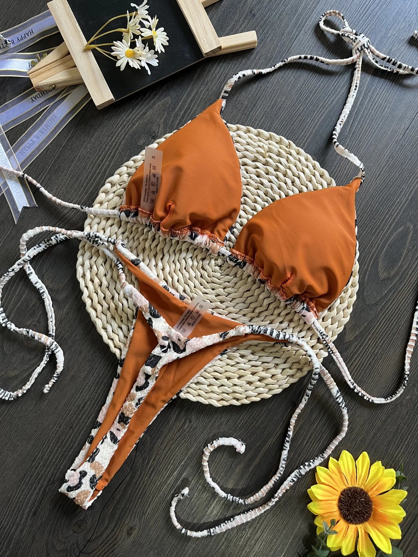 Bikini rugosi con scollo all'americana stampato Mini micro perizoma bikini costume da bagno femminile costumi da bagno donna bikini a due pezzi costume da bagno da bagno
