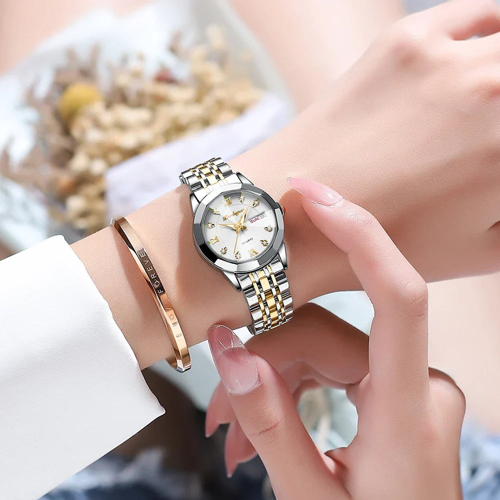POEDAGAR orologi da donna di marca di lusso impermeabile luminoso data settimana orologio al quarzo per donna orologio da donna di moda in acciaio inossidabile