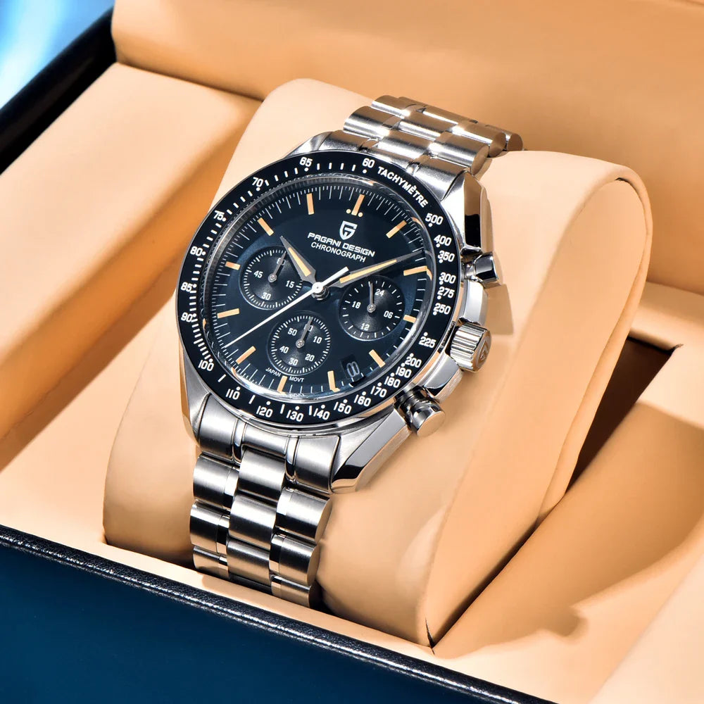 PAGANI DESIGN 500 Orologio da Uomo di Lusso con Cronografo Sportivo, Quadrante Tondo, Vetro Zaffiro AR, Movimento Giapponese, Acciaio 316L, Luminoso