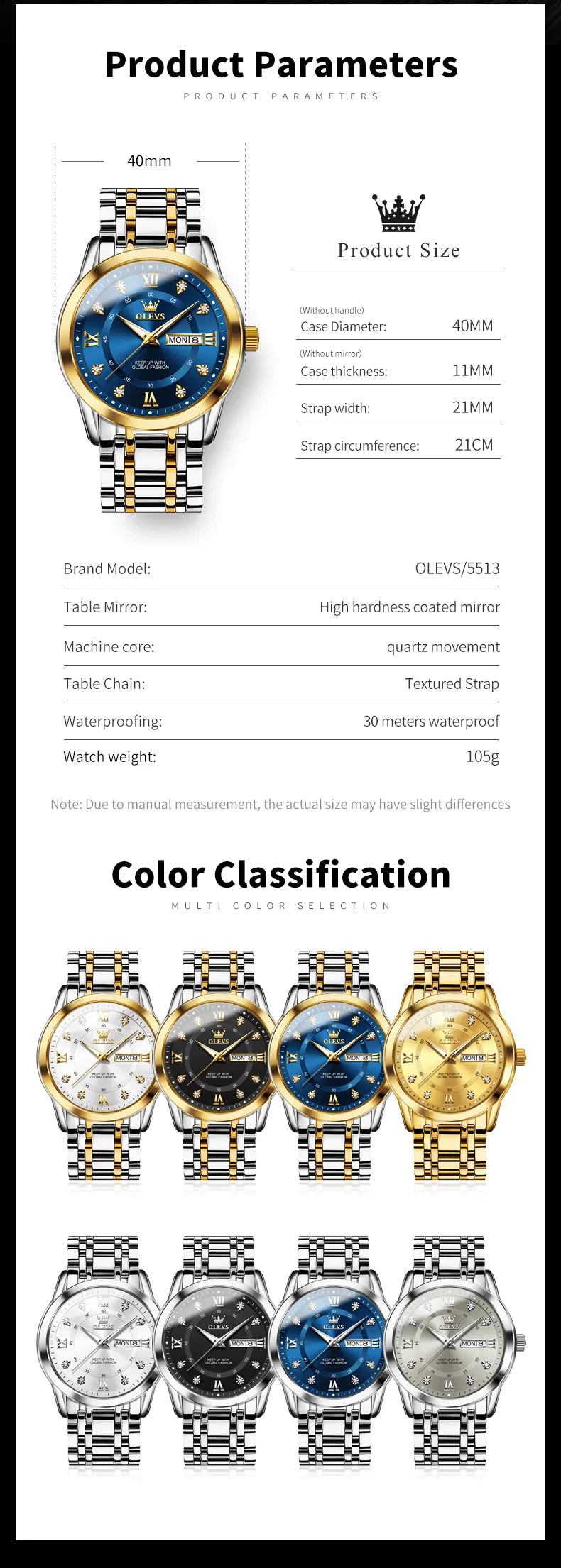 OLEVS 5513 Orologio da uomo Orologio luminoso impermeabile al quarzo originale di marca di moda per uomo Scatola per orologio con doppio calendario in acciaio inossidabile