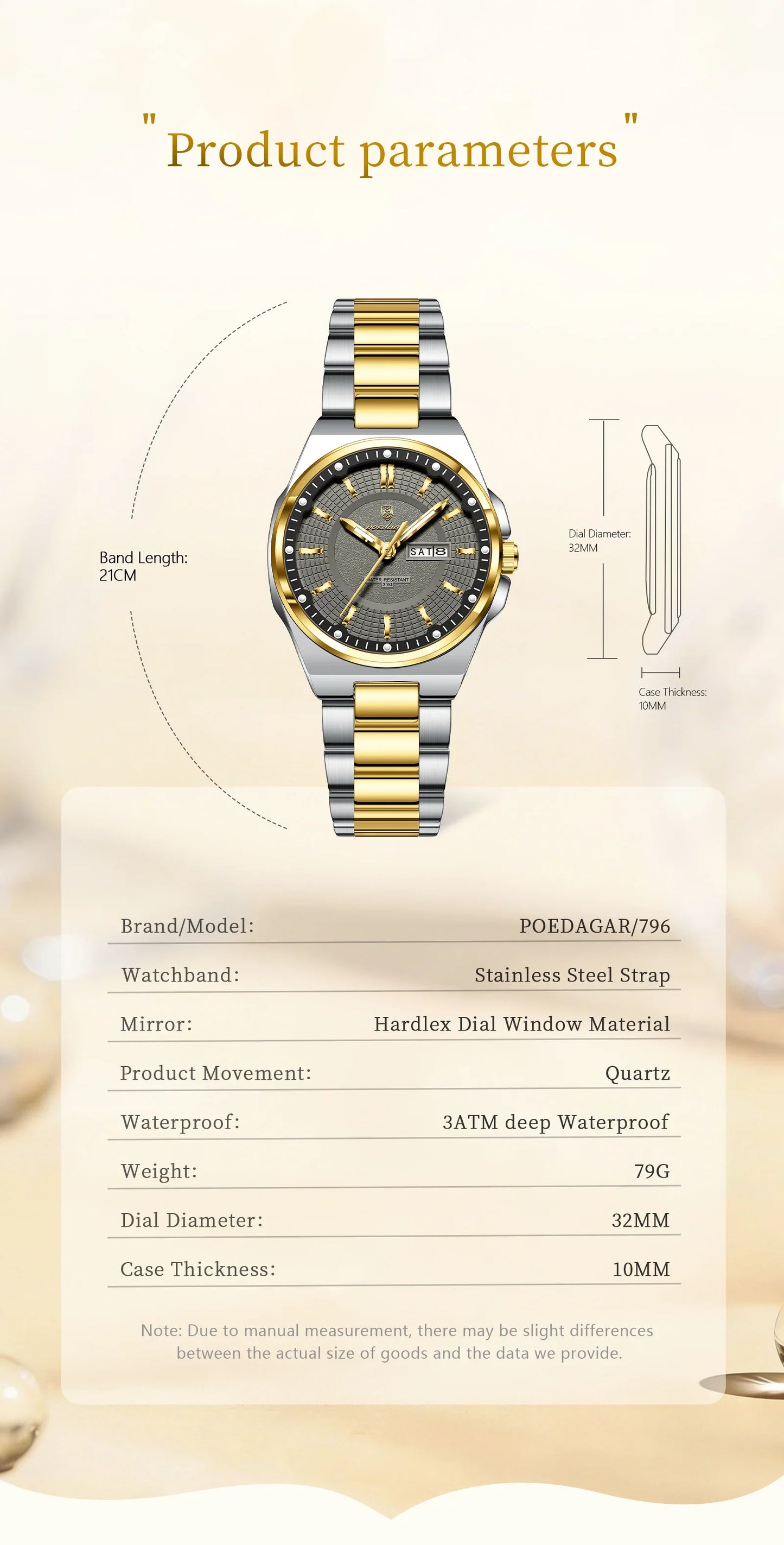 Orologio da Donna POEDAGAR Elegante con Data e Giorno della Settimana, Movimento al Quarzo, Acciaio Inossidabile, Luminoso e Impermeabile
