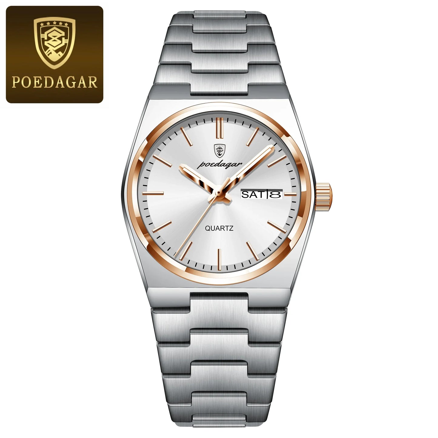 POEDAGAR Top squisito orologio da polso da donna impermeabile al quarzo luminoso orologio da donna casual data settimana orologi da donna in acciaio inossidabile