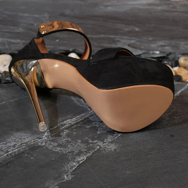 Fashion Designer Metal Ankle Strap Women 16CM Heels Platform Sandals Shoes Female High Heels Sexy Party Dance Ladies Shoes