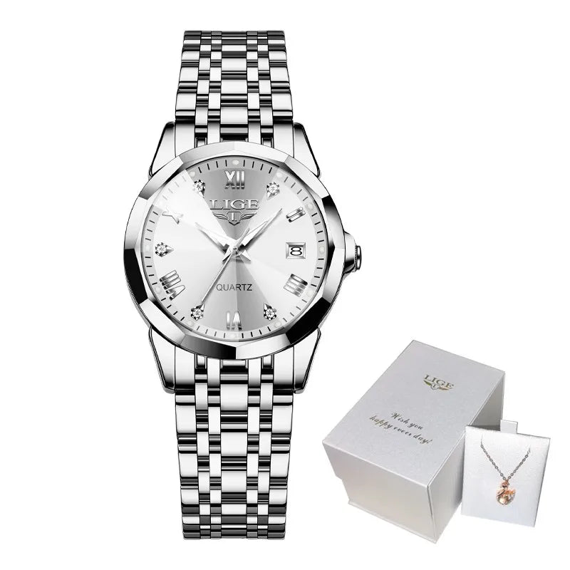 LIGE Elegante Orologio da Polso da Donna Ultrasottile in Stile Nordico Semplice con Movimento al Quarzo, Bracciale in Acciaio Inossidabile alla Moda
