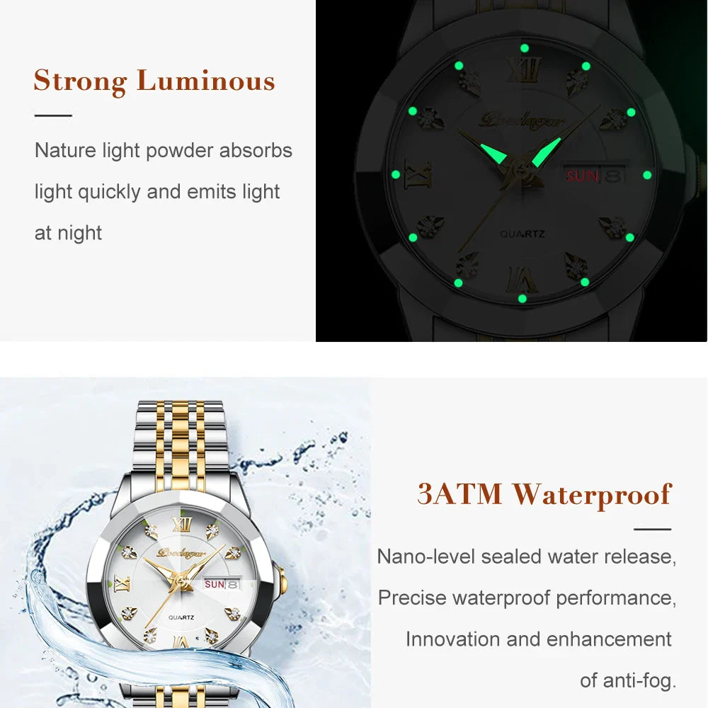 POEDAGAR orologi da donna di marca di lusso impermeabile luminoso data settimana orologio al quarzo per donna orologio da donna di moda in acciaio inossidabile
