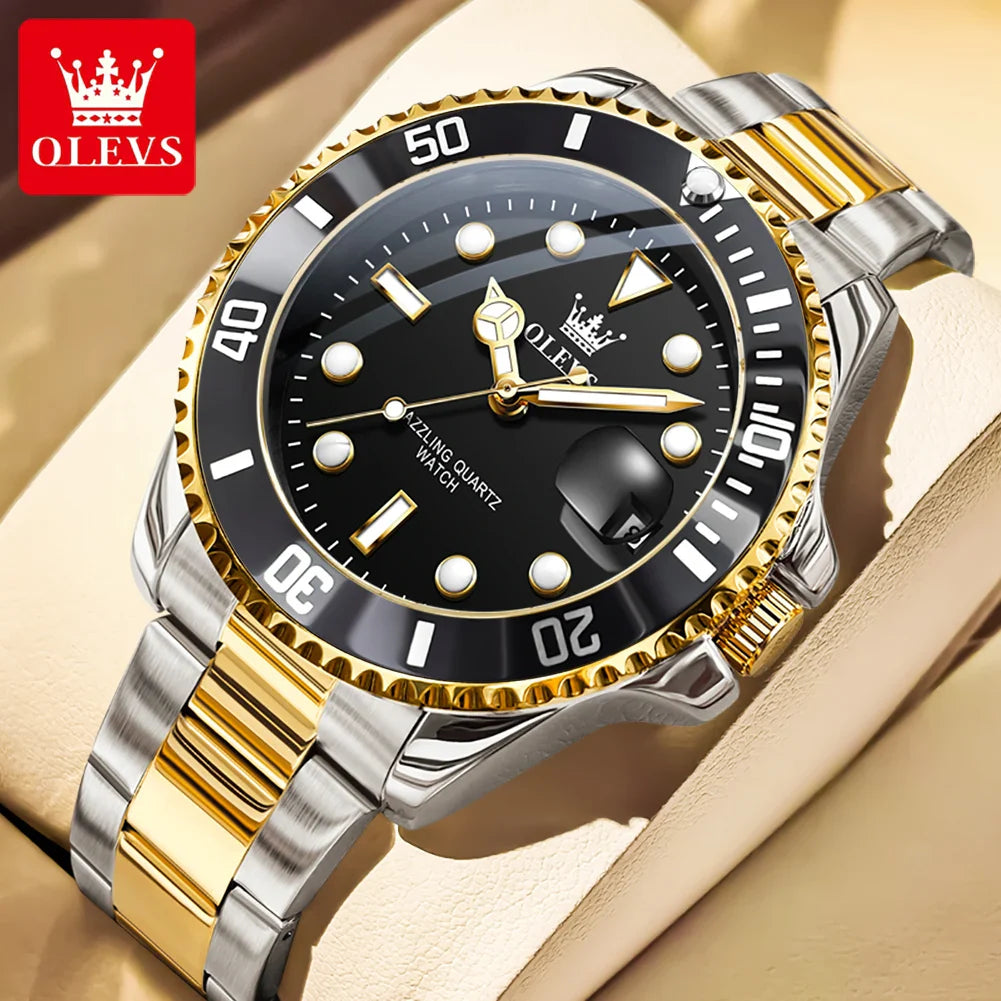 OLEVS Orologi da uomo Trend Luxury Cinturino in acciaio pregiato Grande data Orologio da polso al quarzo di marca originale per uomo Impermeabile luminoso 5885 Nuovo