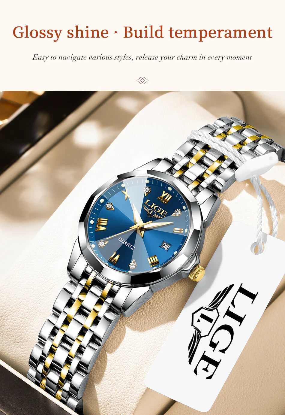 LIGE Elegante Orologio da Polso da Donna Ultrasottile in Stile Nordico Semplice con Movimento al Quarzo, Bracciale in Acciaio Inossidabile alla Moda