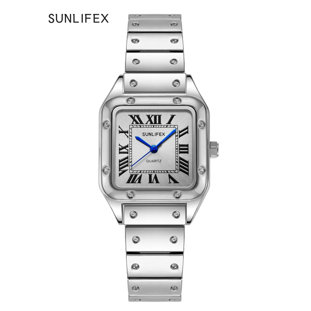 Orologi da donna quadrati Orologio da donna al quarzo Orologio da polso femminile Cinturino in bambù in acciaio inossidabile Orologio da donna casual Orologio Relogio Feminino
