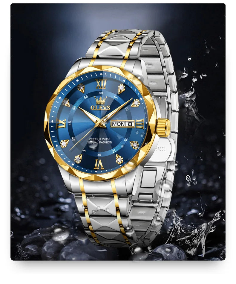 OLEVS Orologio da uomo al quarzo originale Orologio da uomo di lusso con calendario aziendale alla moda in acciaio inossidabile Orologio da specchio a forma impermeabile