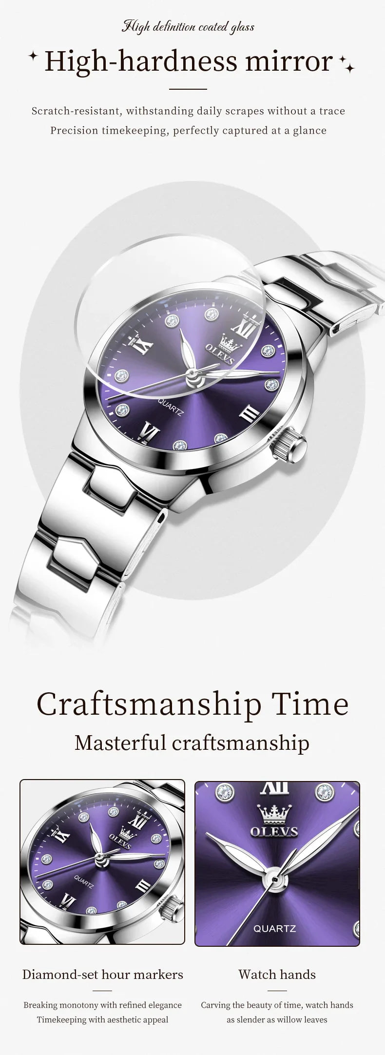 OLEVS Orologio da donna Elegante orologio al quarzo alla moda in acciaio inossidabile impermeabile luminoso da donna con confezione regalo Reloj 3735