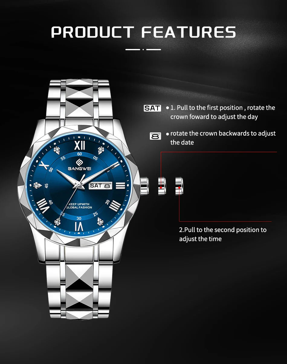 BANGWEI Orologio da donna Orologio di moda classico elegante di lussoBusiness Casual Data Orologi da donna al quarzo luminoso impermeabile in acciaio inossidabile