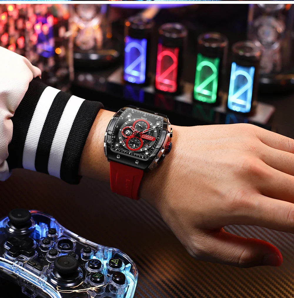 CURREN Orologio da uomo alla moda, marchio unico, design quadrato, lusso, nastro sportivo al quarzo, orologi da uomo impermeabili