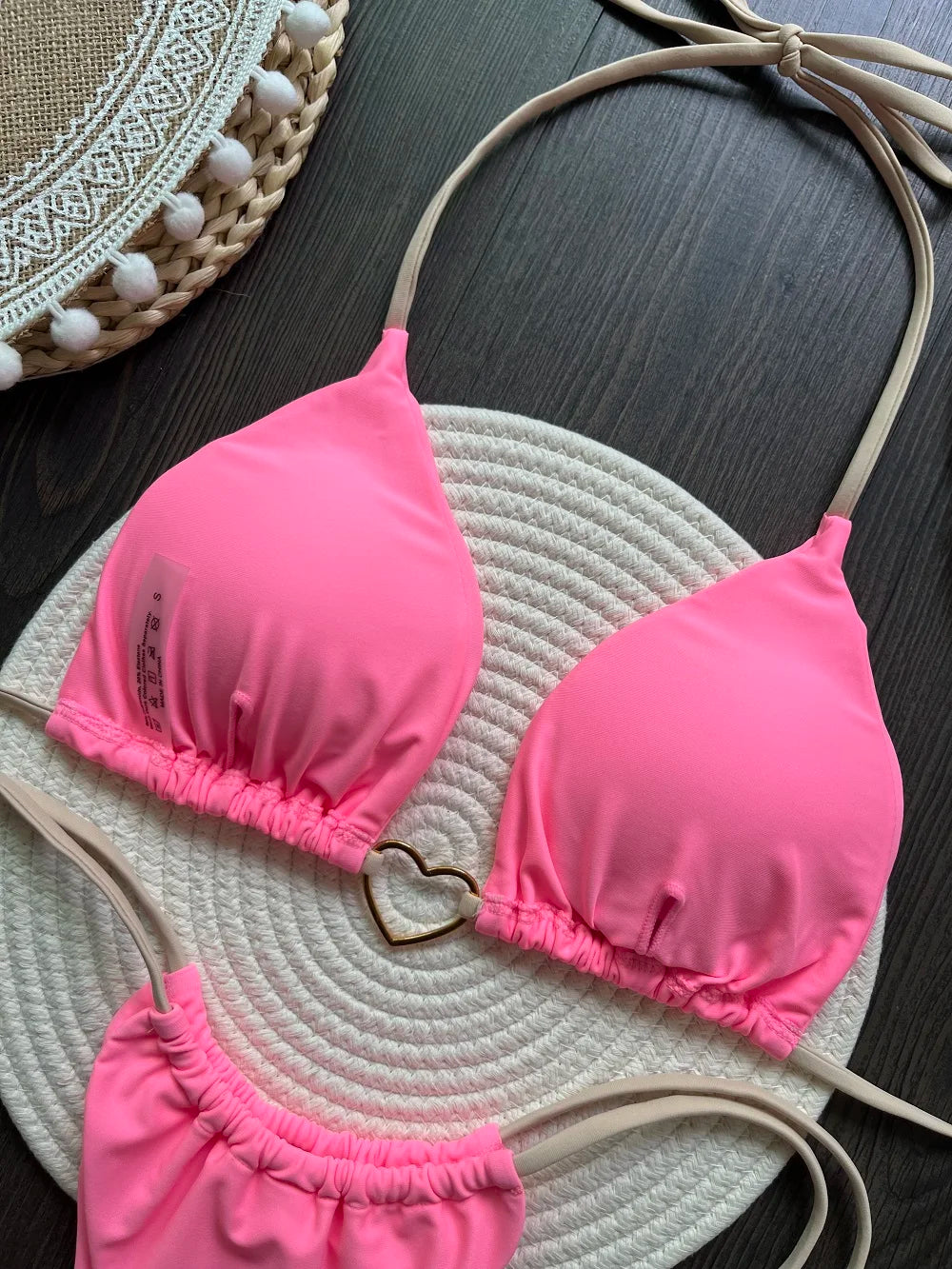 Costume da bagno bikini sexy da donna a tinta unita, due pezzi, rosso