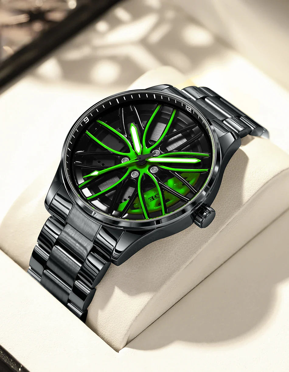 Orologio da Uomo LIGE di Lusso al Quarzo, Sportivo, Impermeabile, in Acciaio Inossidabile, Luminoso, con Quadrante a Forma di Ruota d'Auto, Elegante Orologio da Uomo per Affari