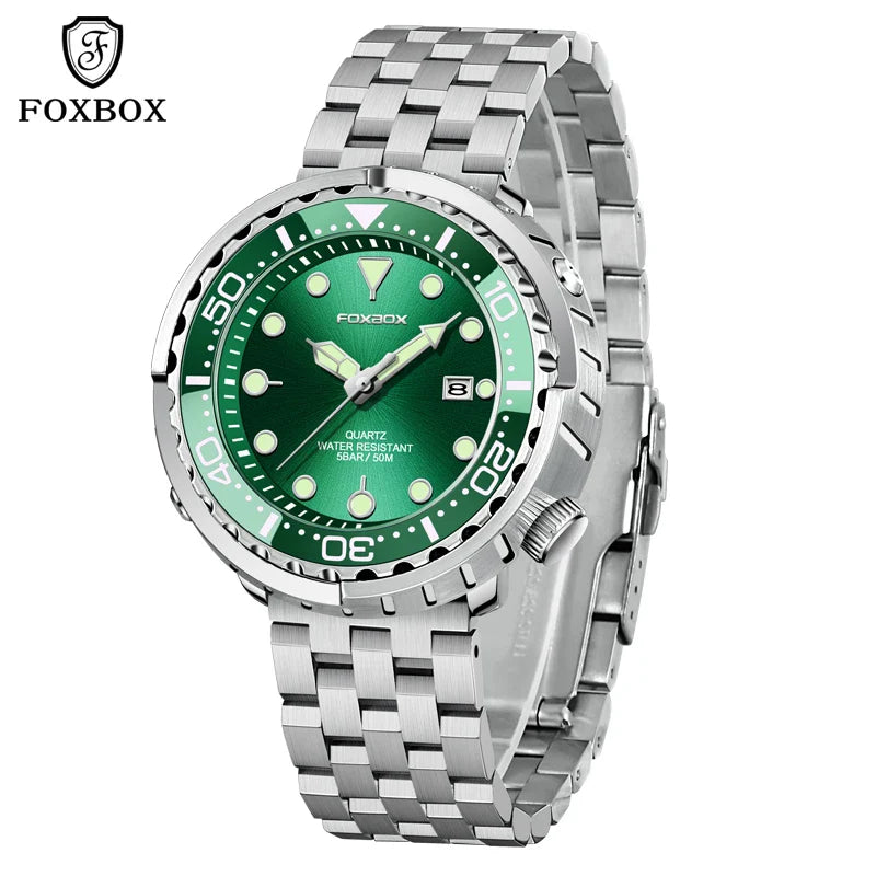 FOXBOX Top Brand Fashion Diver Watch Men 50ATM Waterproof Date Clock orologi sportivi orologio da polso al quarzo da uomo Relogio Masculino