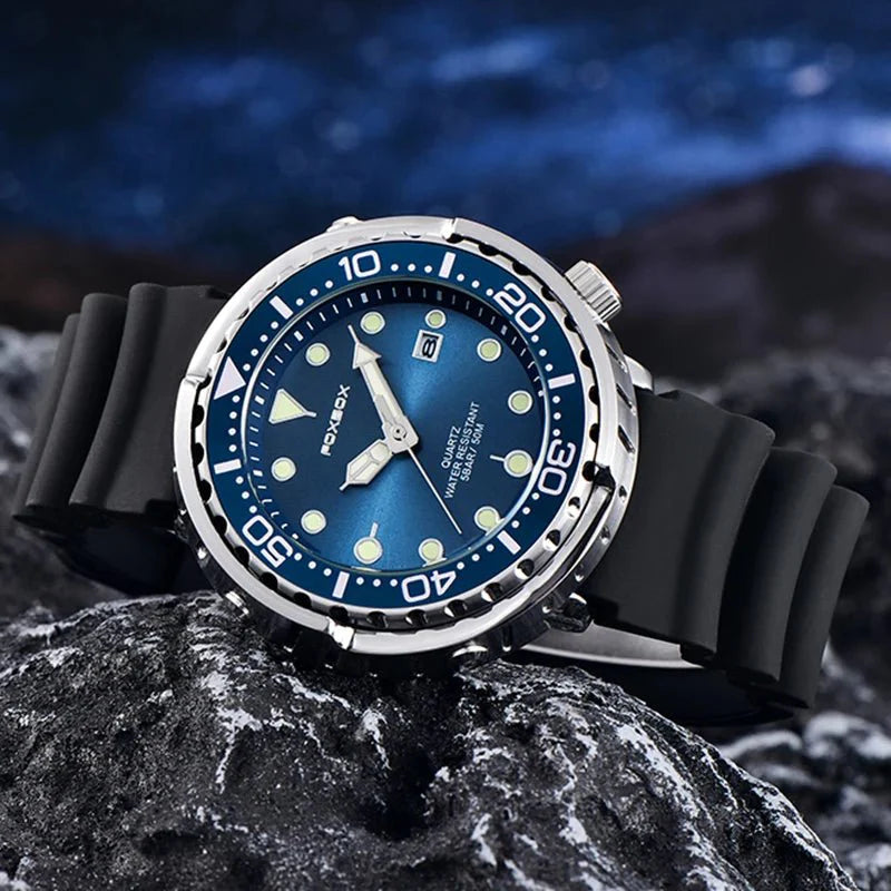 FOXBOX Top Brand Fashion Diver Watch Men 50ATM Waterproof Date Clock orologi sportivi orologio da polso al quarzo da uomo Relogio Masculino