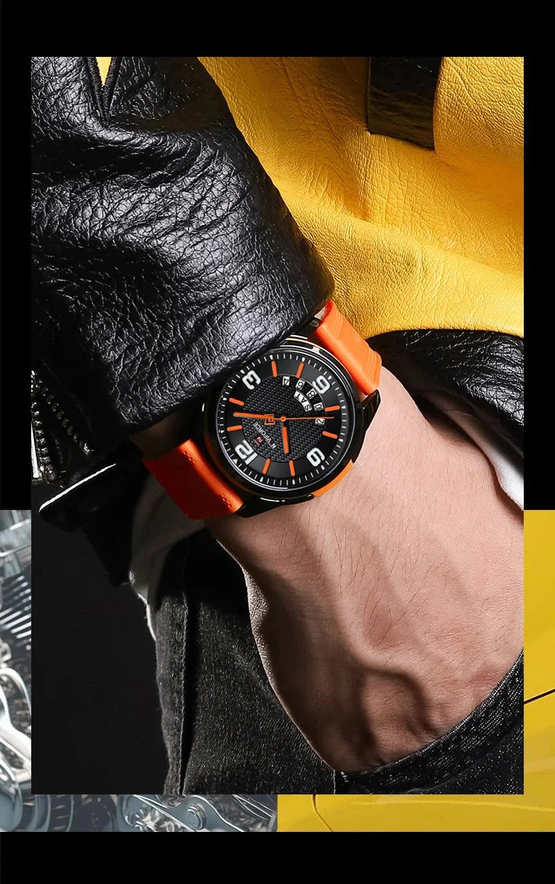 NAVIFORCE Creativo cinturino in TPU orologio da polso maschile moda sportiva 3ATM quarzo impermeabile giorno e data display orologi da uomo Reloj Hombre