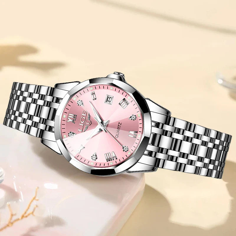 LIGE Orologio al Quarzo di Lusso per Donna, Elegante Bracciale Luminoso e Impermeabile, Regalo Ideale