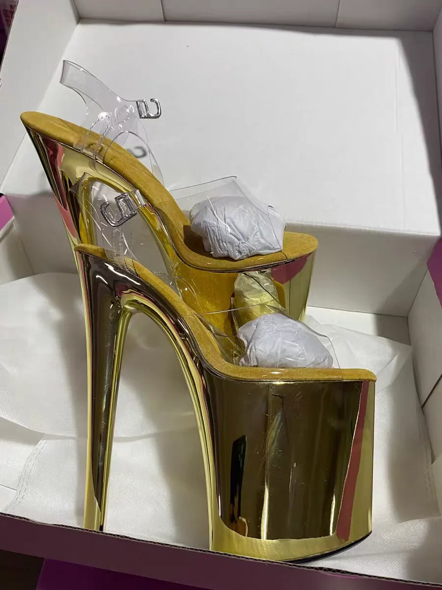 Glossy electroplated Cross dressing 8 inches high heel Stripper 20cm sandals  Clear Exotic Sexy platform pole Dance Sexy womens