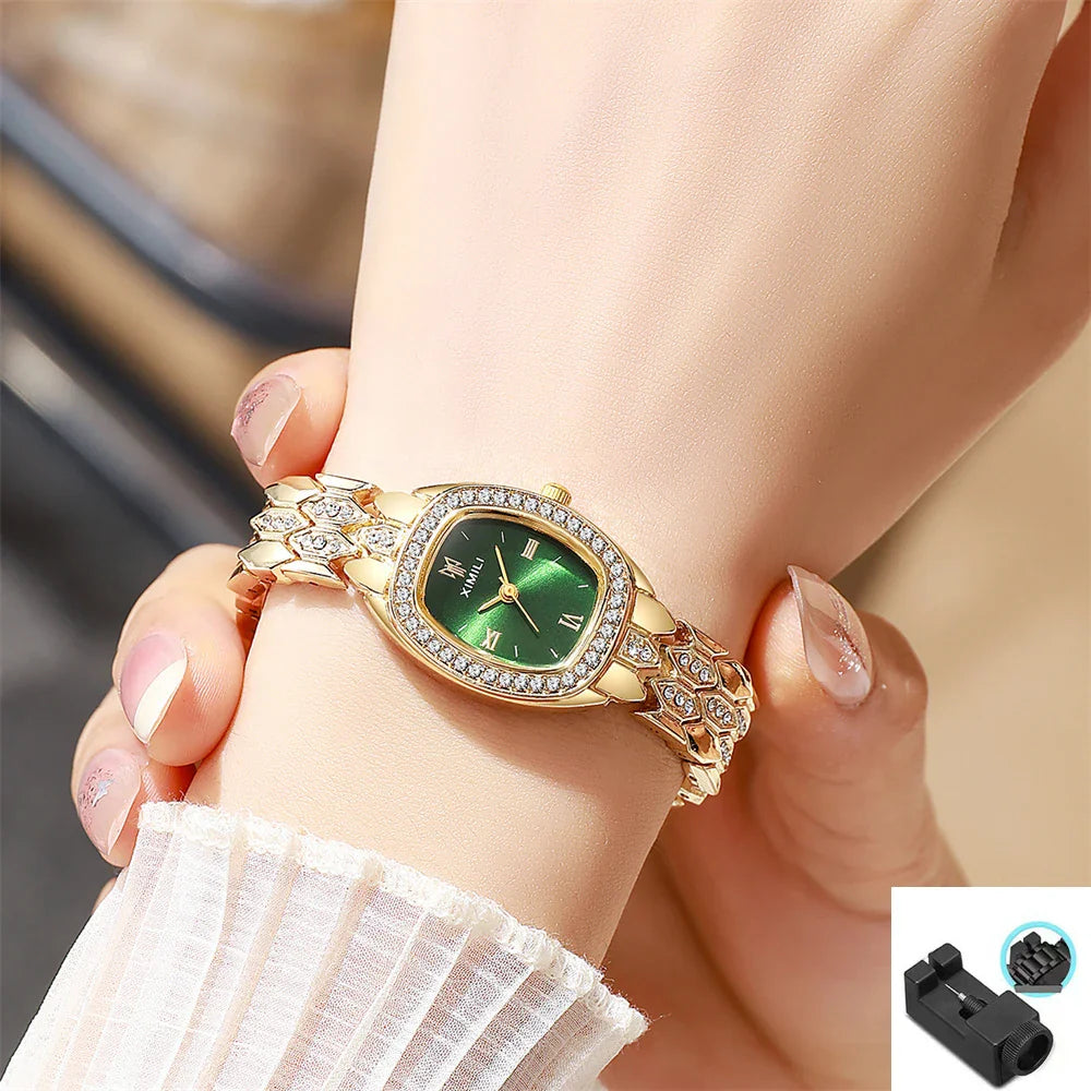 Orologio al quarzo moda donna placcato oro di lusso Semplice cinturino con fibbia di qualità per orologio da lavoro in acciaio inossidabile a forma di botte di Roma