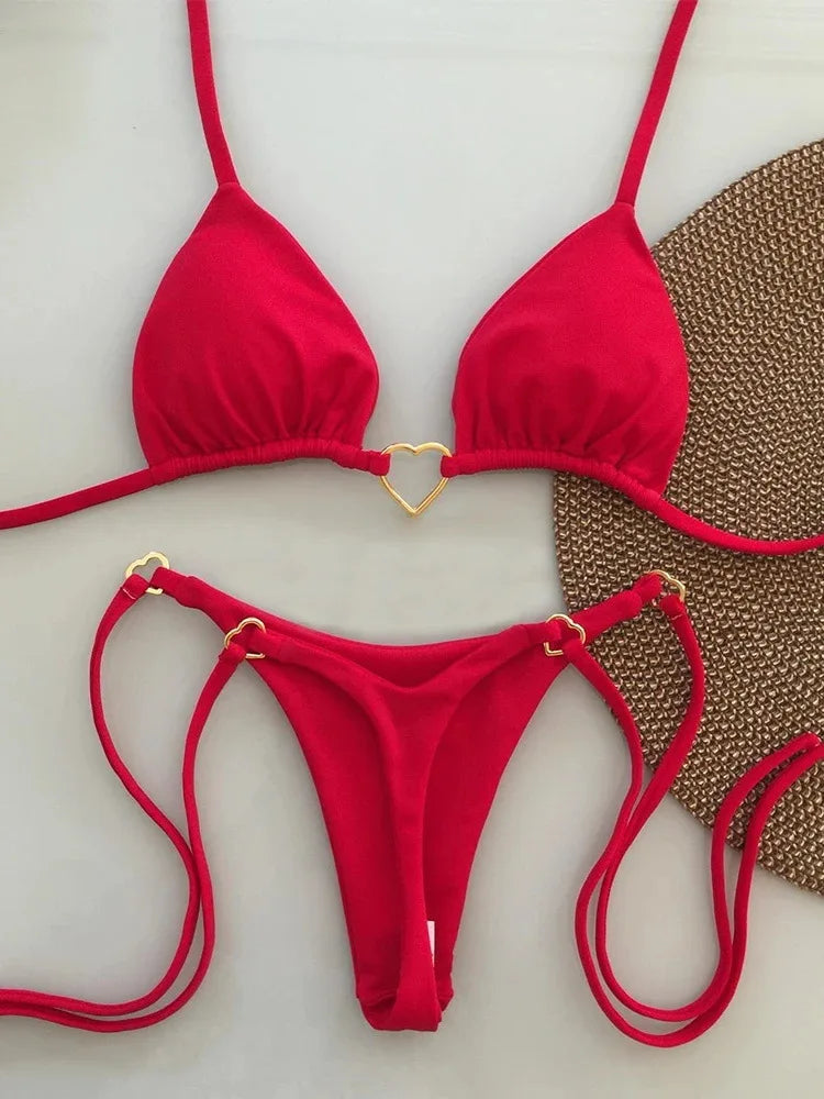 Nuovo costume da donna bikini bianco tinta unita costume da bagno alla moda con lacci a vita bassa set da due pezzi