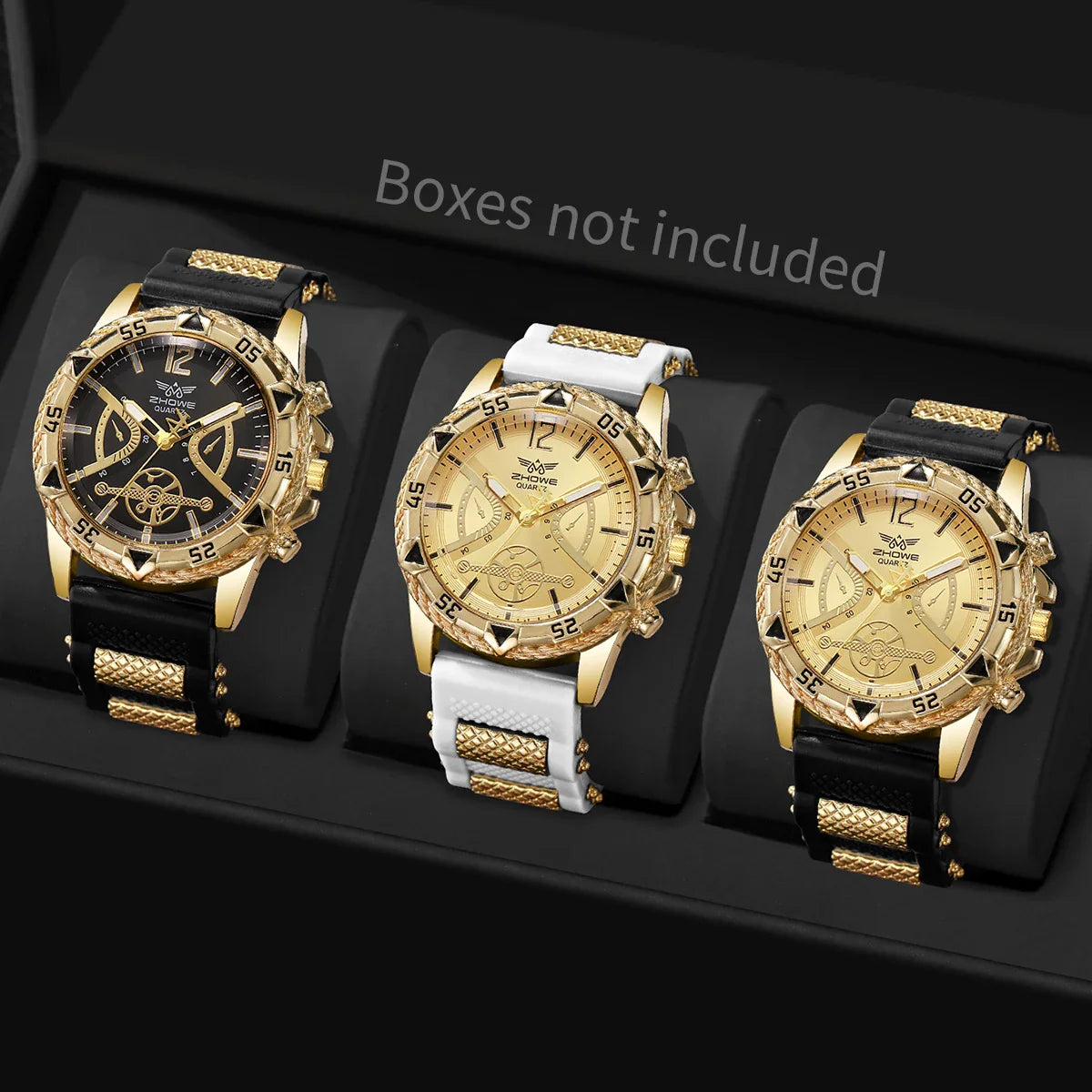 Set di 3 orologi sportivi da uomo alla moda, orologi da polso da uomo con quadrante grande e cinturino in silicone, Reloj Hombre (senza scatola)