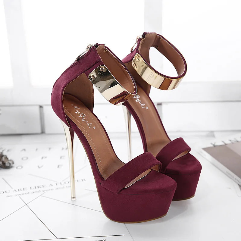 2026 Fashion Designer Metal Ankle Strap Women 16CM Heels Platform Sandals Shoes Female High Heels Sexy Party Dance Ladies Shoes
