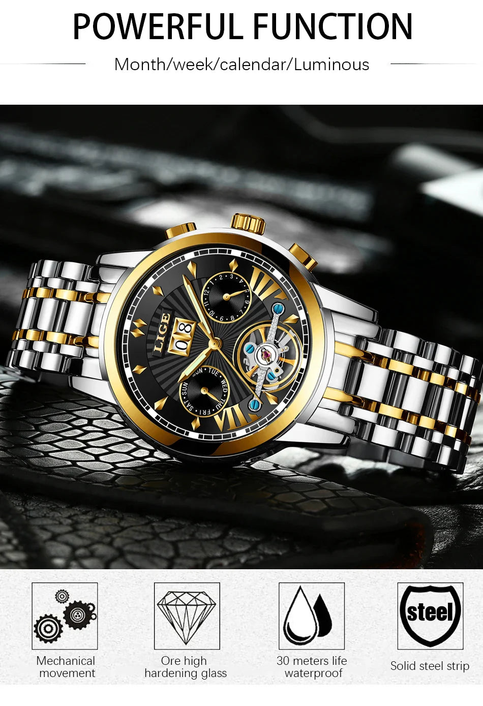 Orologi da Polso Meccanici Automatici LIGE 2026 per Uomo, Marca di Lusso, Orologio da Uomo con Tourbillon, Moda Business, Impermeabile