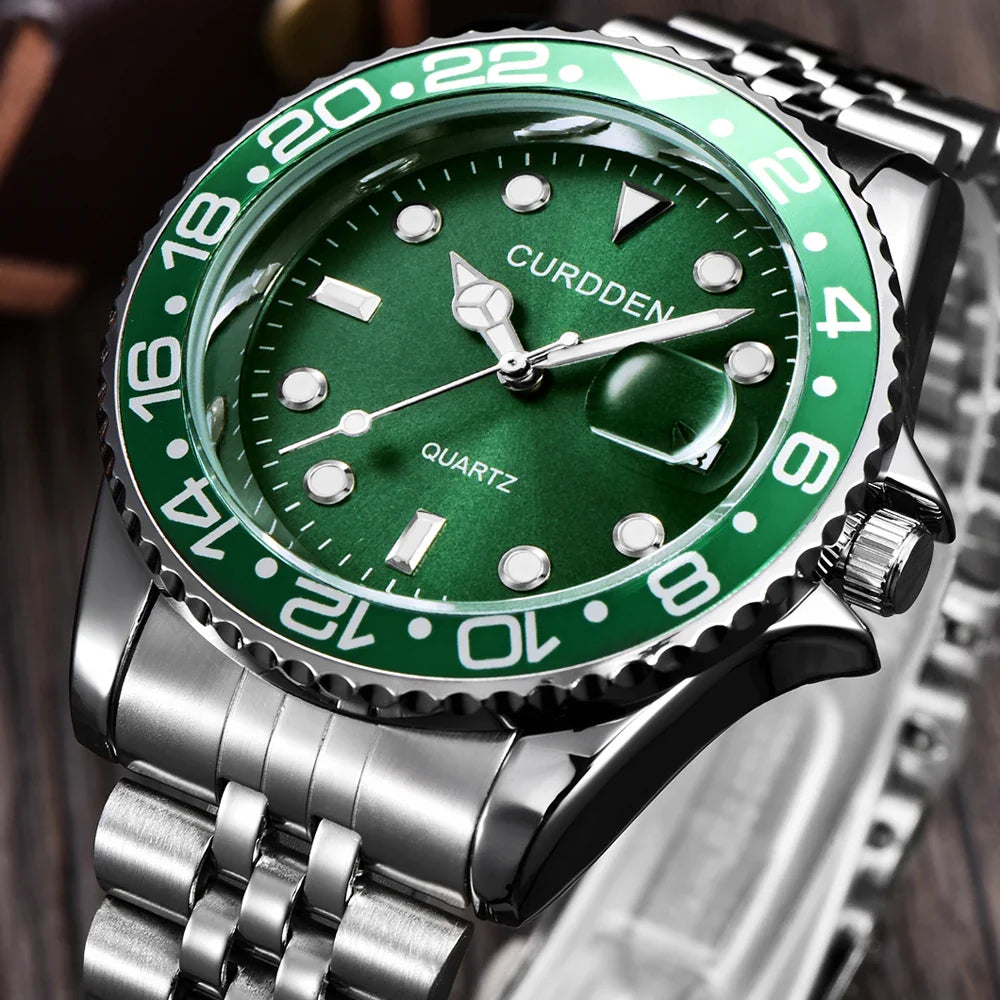 Orologi di marca CURDDEN dal design originale per uomo Orologio al quarzo con data dorata in acciaio inossidabile pieno di moda Erkek Kol Satleri Relogio