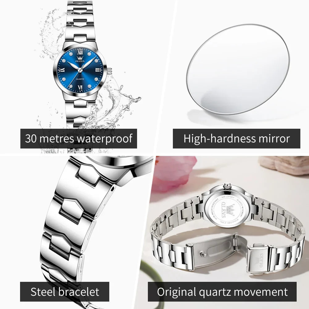 OLEVS Orologio da donna Elegante orologio al quarzo alla moda in acciaio inossidabile impermeabile luminoso da donna con confezione regalo Reloj 3735
