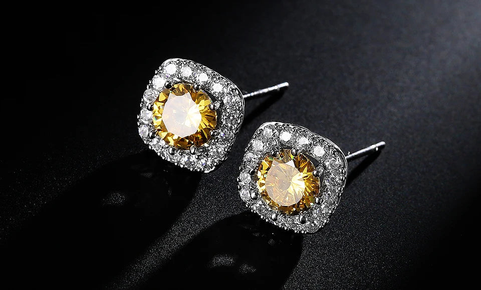 ZAKOL Classic White Square CZ Orecchini Della Stud Per Le Donne Squisite Rotondo Cubic Zirconia Cristallo Orecchini Regalo