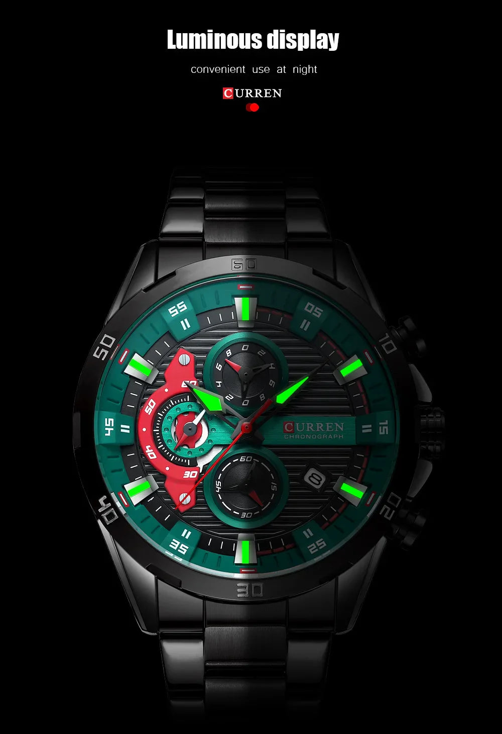 CURREN 8402 Orologio da uomo in acciaio inossidabile Moda creativa Quadrante luminoso con cronografo Orologio da uomo di lusso per il tempo libero reloj hombre
