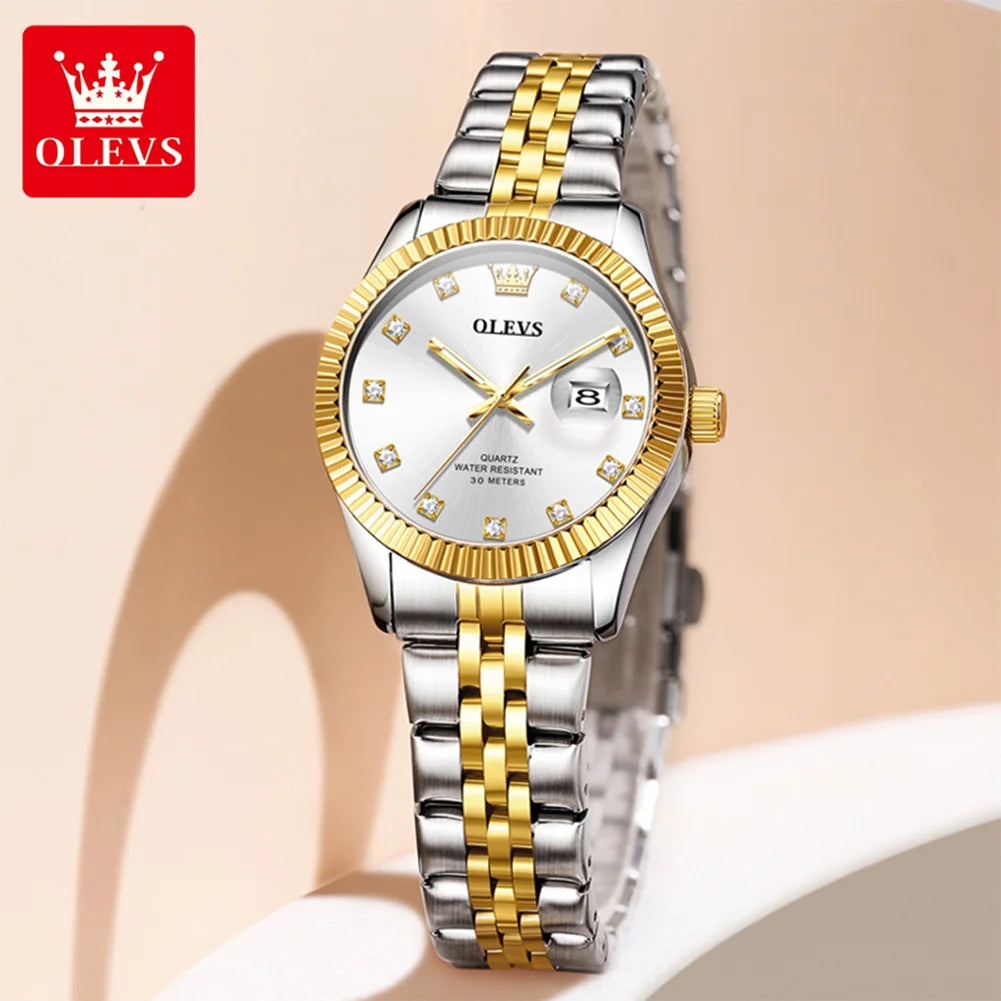 OLEVS 3705 Orologio da donna 30M Orologio al quarzo con data impermeabile per donna Orologio da donna di lusso con scala di diamanti a specchio ad alta durezza