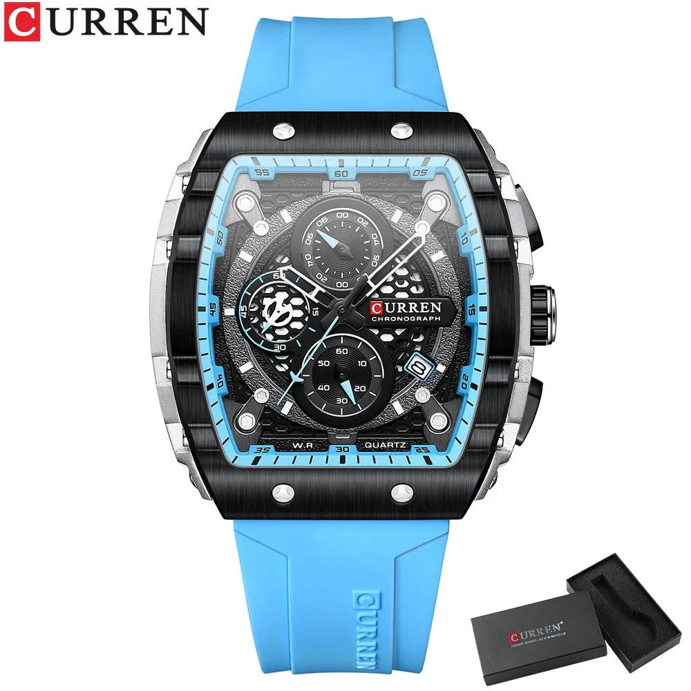 CURREN Orologio da uomo alla moda, marchio unico, design quadrato, lusso, nastro sportivo al quarzo, orologi da uomo impermeabili