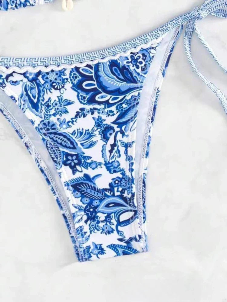 Bikini a triangolo con laccetti da donna, costume da bagno due pezzi, abbigliamento da spiaggia estivo