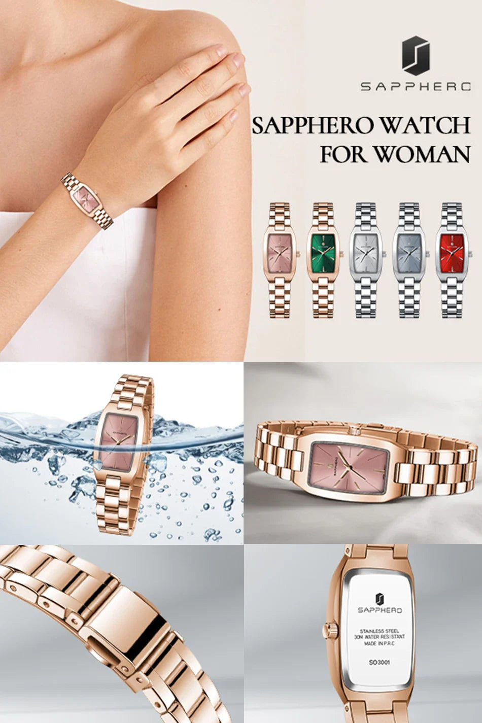 SAPPHEROLuxury Orologio da donna Cinturino in acciaio inossidabile Orologio impermeabile Quadrante ultrasottile Orologio da donna semplice alla moda Orologio accurato