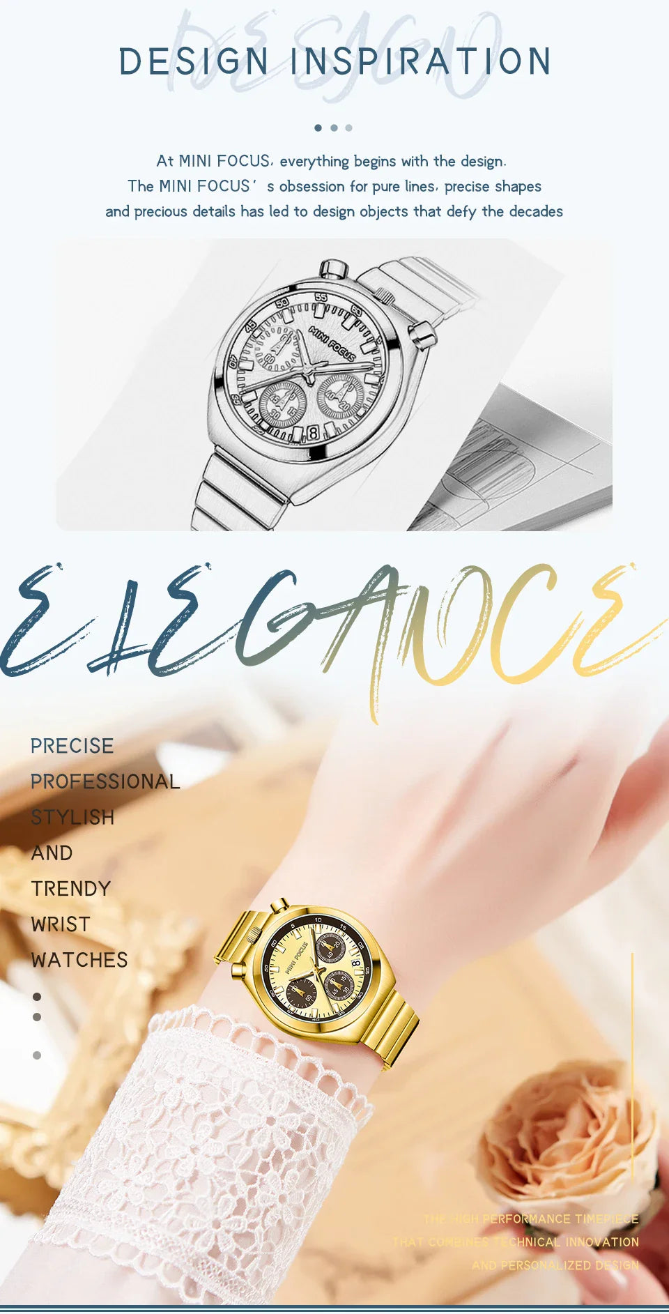 MINI FOCUS Orologio al quarzo verde argento per donna Orologio da polso cronografo con cinturino in acciaio inossidabile moda con lancette luminose Data 0491