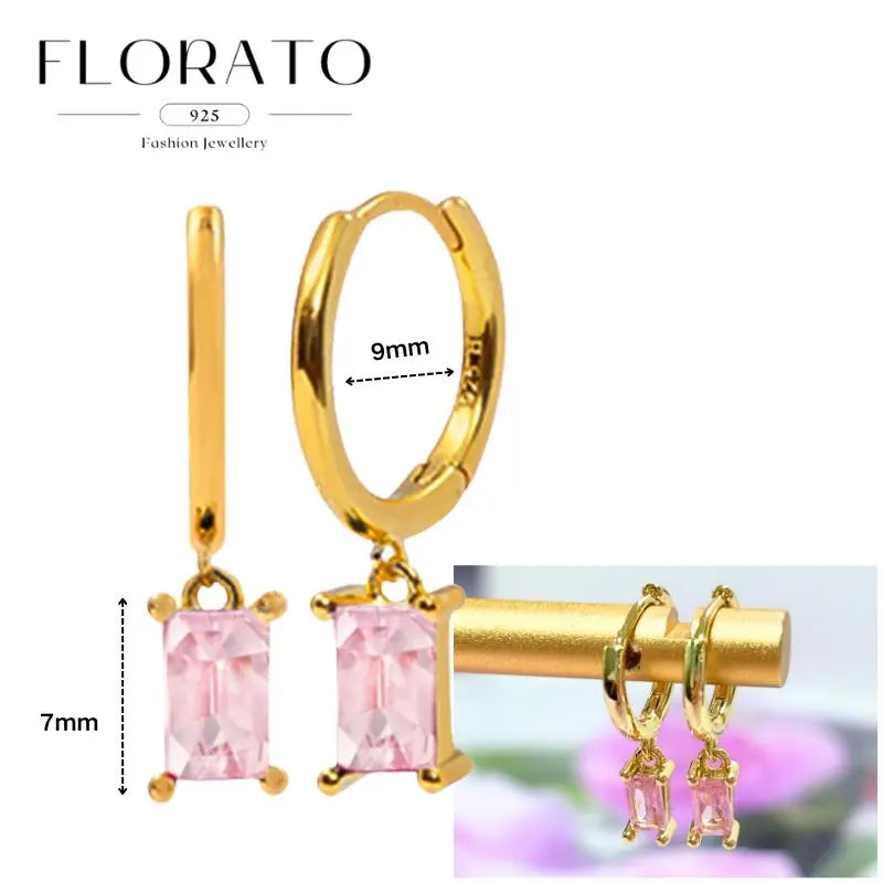 Lussuosa geometria 925 orecchio in argento sterling Ago rosa serie zircone orecchini a cerchio pendenti dolce moda regali di gioielli da sposa