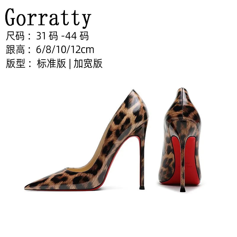 2025 New High Heels Women's Thin Heel French Sexy Leopard Pattern Internet Red Single Shoe 12CM Large Widening Thin Heel
