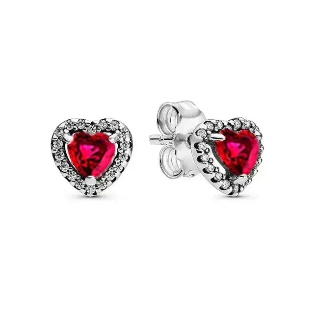 2025 Orecchini originali in pietra a forma di cuore bianco rosa, blu, rosso, verde, orecchino di perla con fiocco di neve, gioielli in argento s925 con fascino femminile