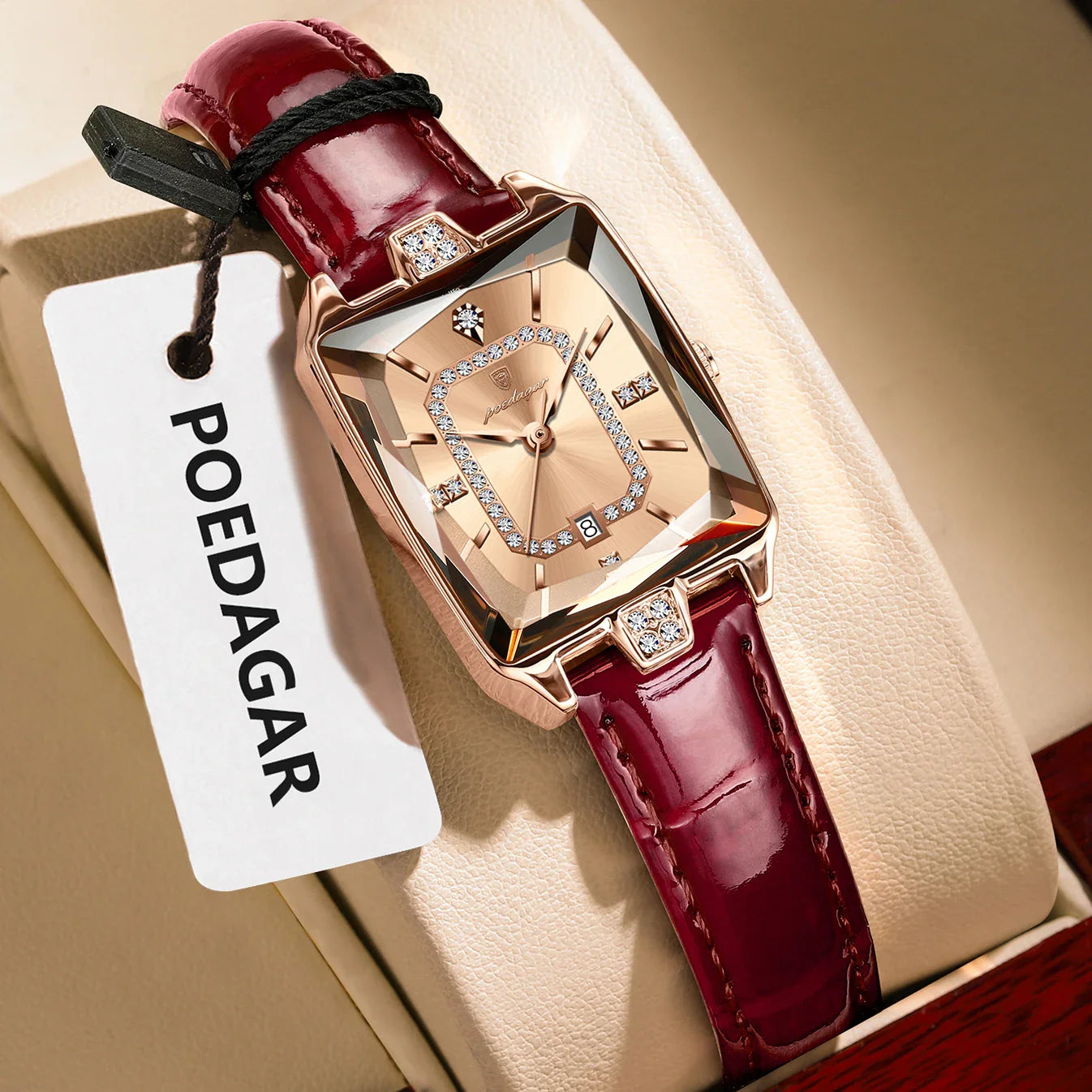 POEDAGAR Rettangolo Orologi da donna di lusso Impermeabile Data Orologio da donna in pelle Elegante orologio da polso da donna al quarzo moda Reloj regalo