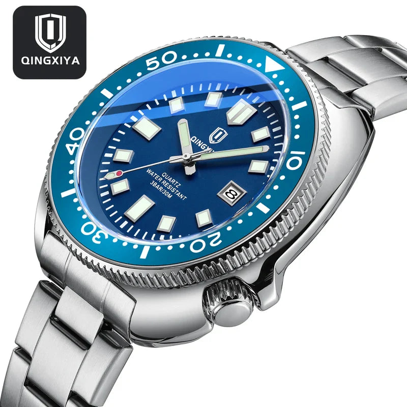 QINGXIYA Orologi al quarzo da uomo di lusso delle migliori marche Cinturino in acciaio inossidabile di alta qualità Orologio sportivo di moda con data luminosa impermeabile