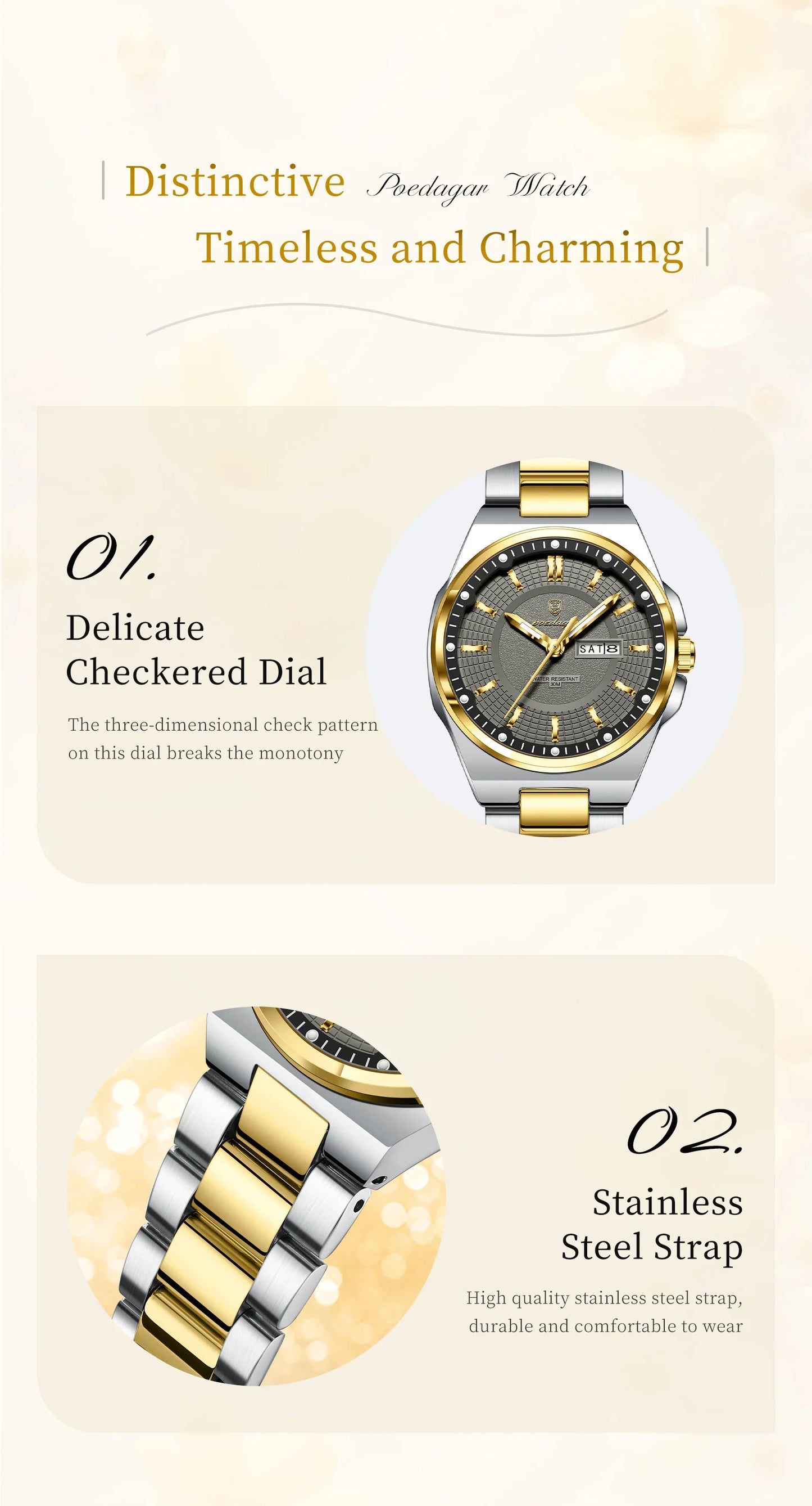 Orologio da Donna POEDAGAR Elegante con Data e Giorno della Settimana, Movimento al Quarzo, Acciaio Inossidabile, Luminoso e Impermeabile