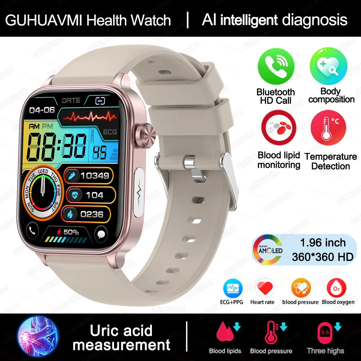 2025 Nuovo AI Diagnosi Lipidi nel sangue Acido urico Test di composizione corporea Smart Watch per uomo ECG + PPG Chiamata Bluetooth Salute Smartwatch