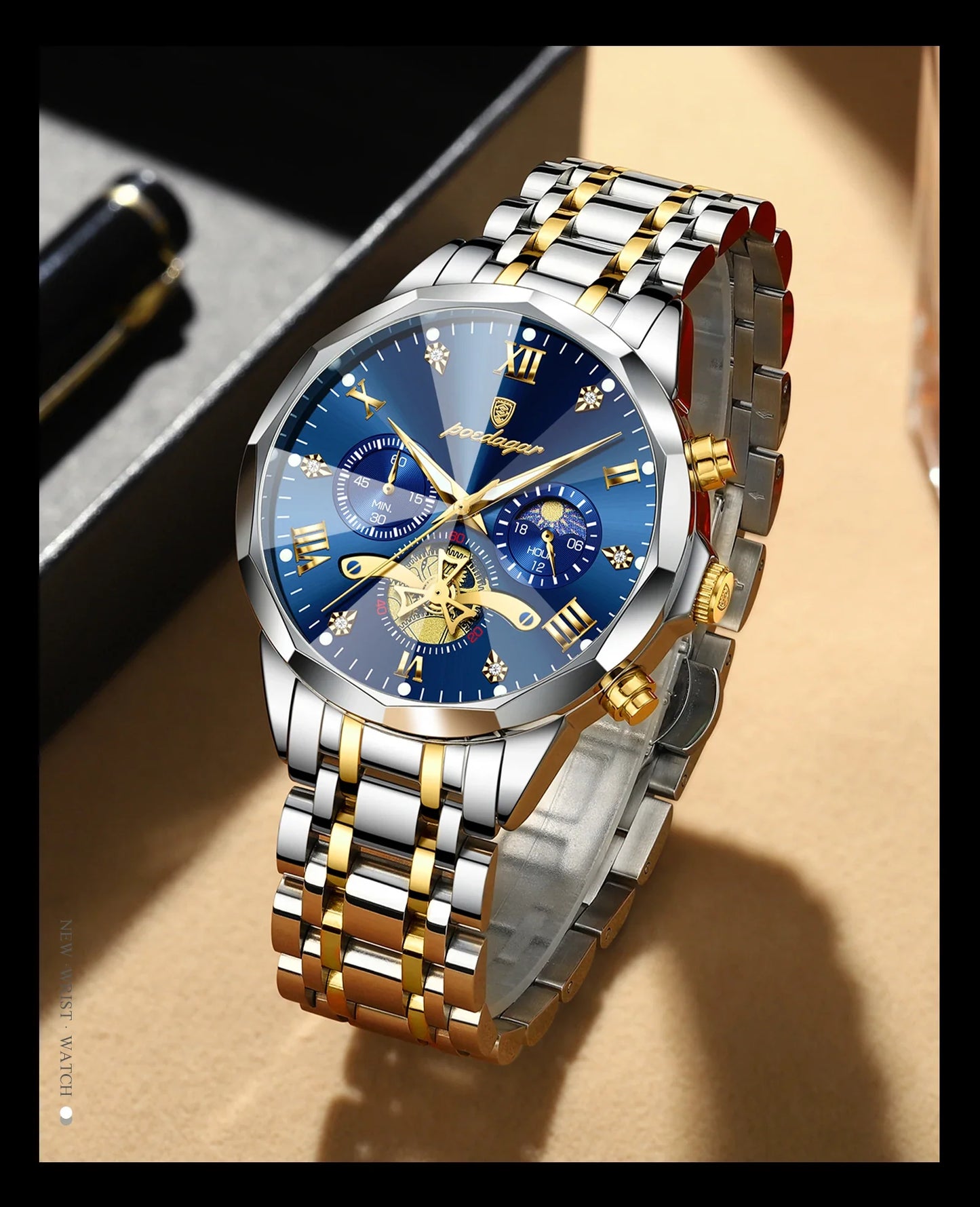 POEDAGAR Orologio da uomo di lusso Top originale impermeabile cronografo luminoso orologio da polso da uomo al quarzo in acciaio inossidabile orologi da uomo Reloj