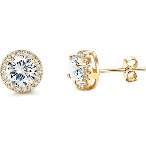 Drperfect Orecchini in argento con zirconi cubici per donna Uomo Orecchini a bottone delicati ipoallergenici placcati in oro 14 carati