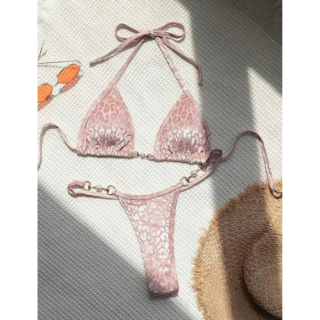 S-XL Leopard Halter Mini Micro Perizoma Bikini Donna Costumi da bagno Costume da bagno femminile Bikini a due pezzi Bagnante Costume da bagno Swim V5207