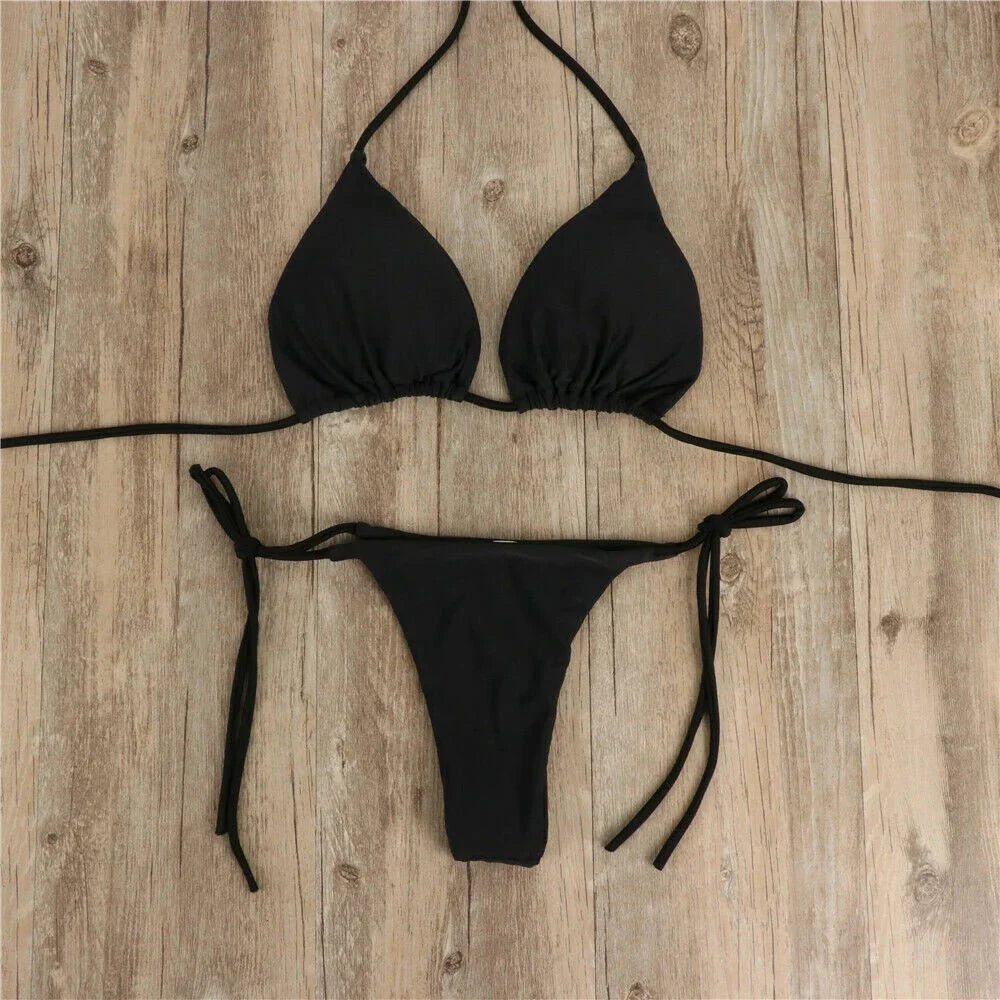 Costume da bagno sexy perizoma con cravatta laterale e cravatta da donna, cinturino diviso, fasciatura regolabile, stile brasiliano, costumi da bagno da donna